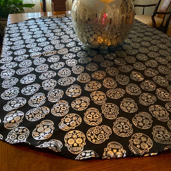 WITCHY SALE!! Sugar Skull Table Cloth - 60” Round - Picture 3 of 4